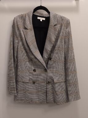 Wayf Black & Brown Houndstooth Double-Breasted Blazer